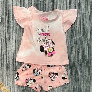 Disney Pink Minnie Mouse Pajama Set with Ruffle Sleeves